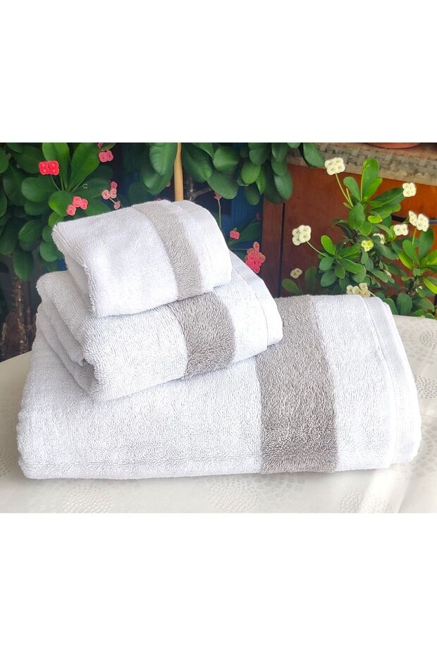 (3-Piece Luxury Bathroom Set) Gift, Dowry, Special Production Two-Tone Bathroom, Head and Hand Towel Set