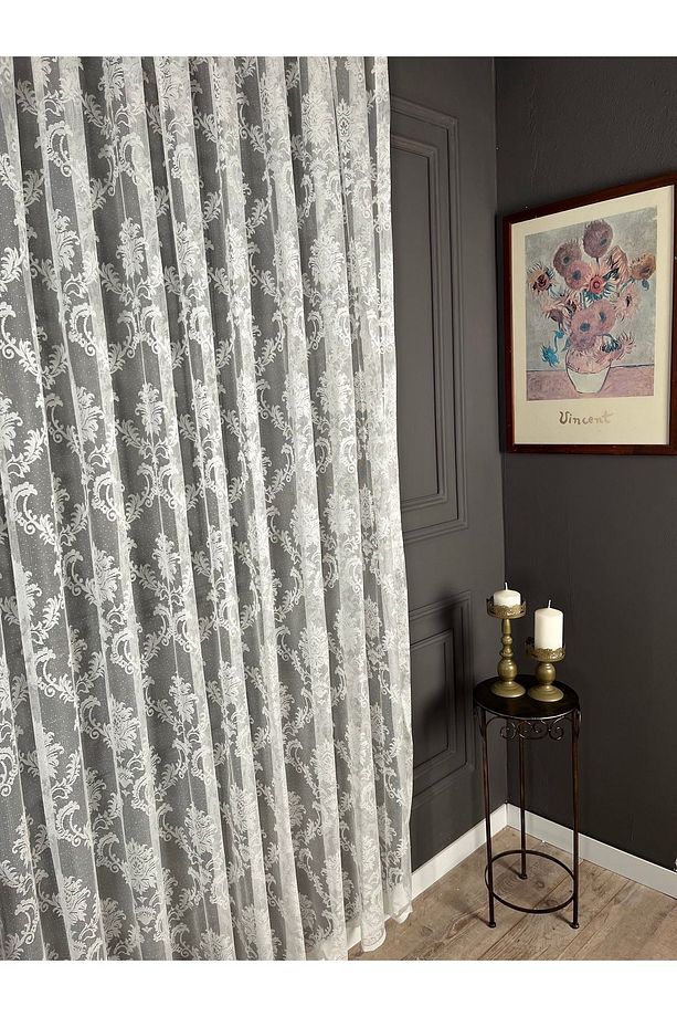Damask Kullanıma Hazır Ekstraforlu Pilesiz Düz Dikim Tül Perde Tek Kanat - 1