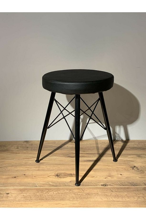 2 Adet Siyah Eyfel Metal Ayaklı Deri Tabure 45 Cm Sc017 - 1