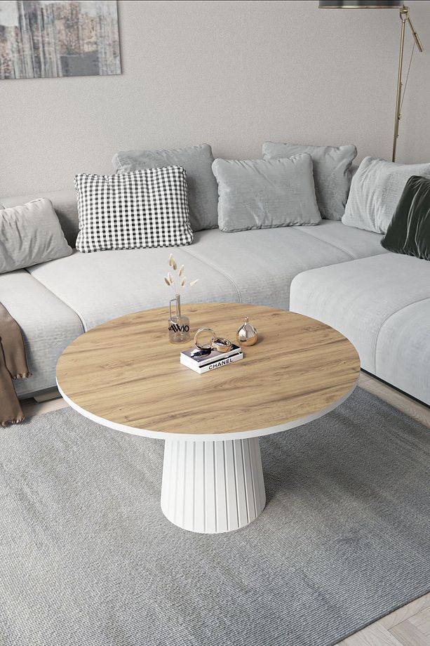 Woven Lake MDF AYAK  Modern Yuvarlak Orta Sehpa 70 CM - 4