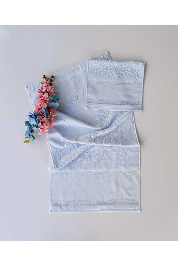 2-Piece Etamine Stitched Towel Set (30X50-50X90 CM) - Baby Blue
