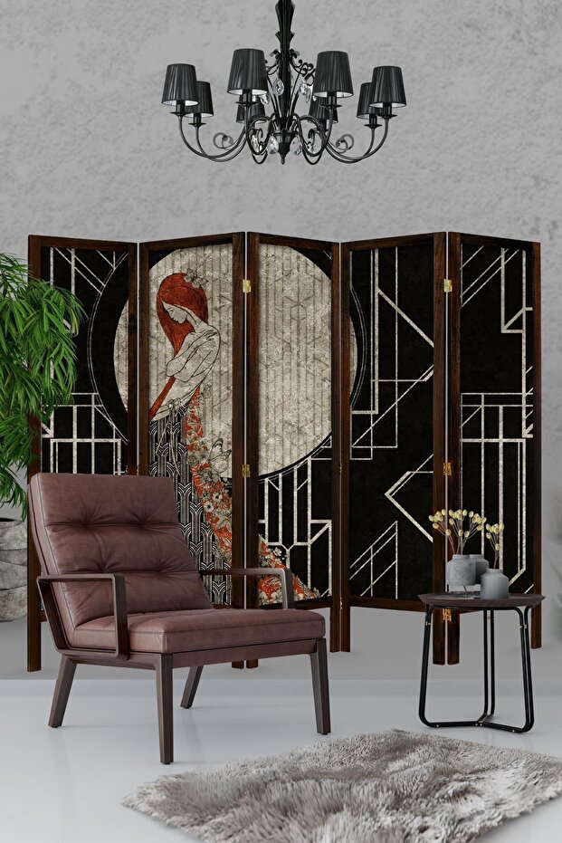 5 Kanat Masif Ahşap Paravan - 1