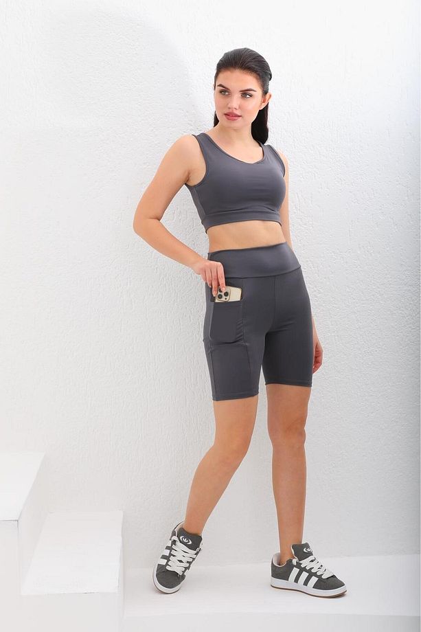 sporcu şort crop takım cepli - 1