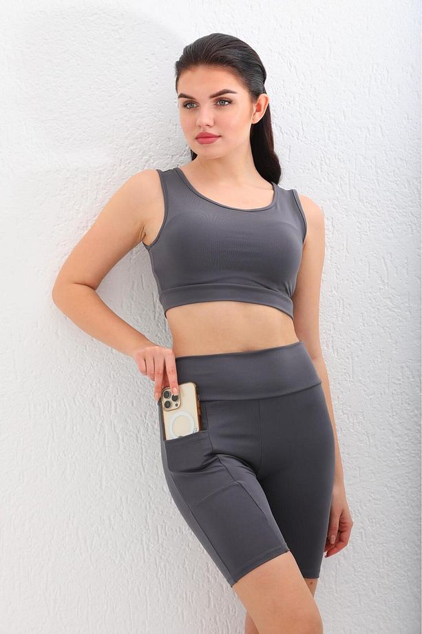 sporcu şort crop takım cepli - 3