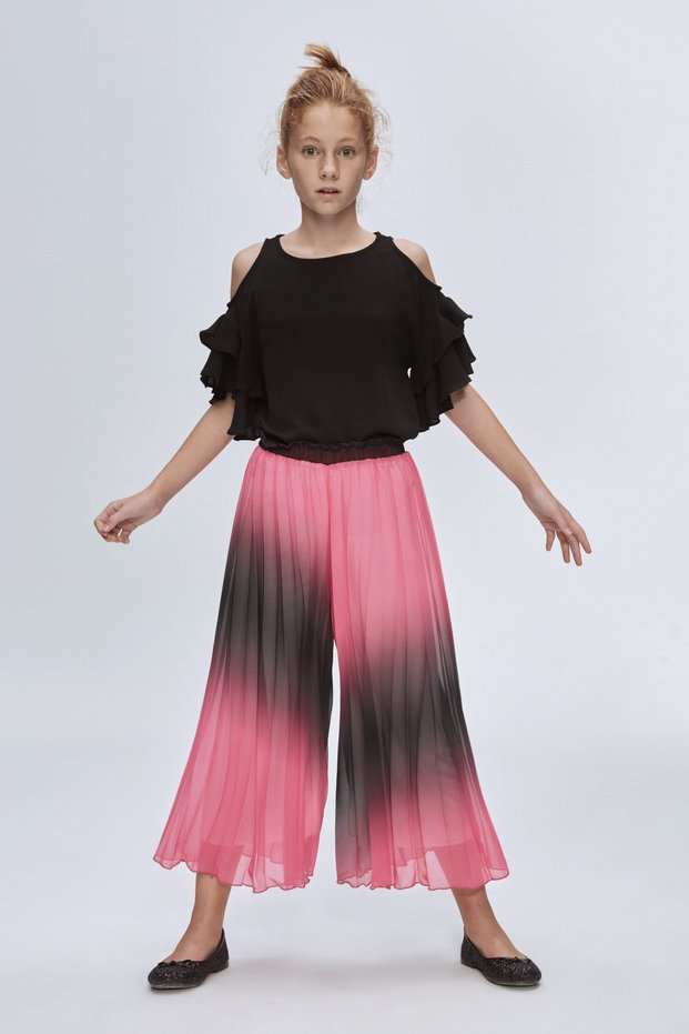Girl's Pleated Elastic Waist Wide Leg Trousers