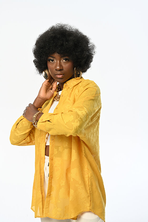 WOMEN'S OVERSIZE PATTERNED CHIFFON SLIM SHIRT