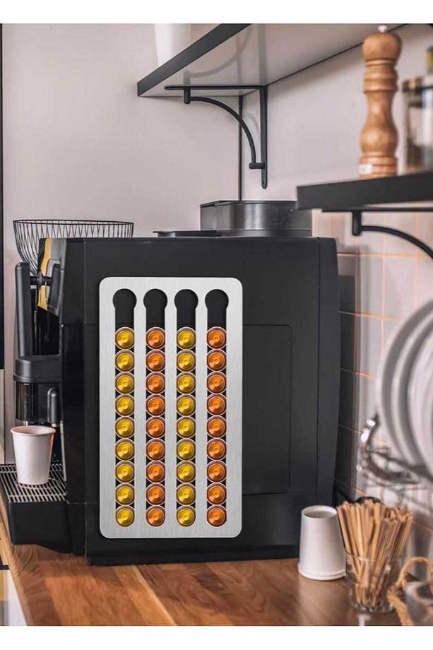 Espresso Uyumlu Kahve Kapsül Standı- Krom Metal 3m Yapışkanlı Kahve Kapsül Tutucu 40 Kapsül - 3