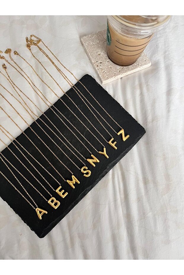 Bombeli Çelik Harf Kolye - 2