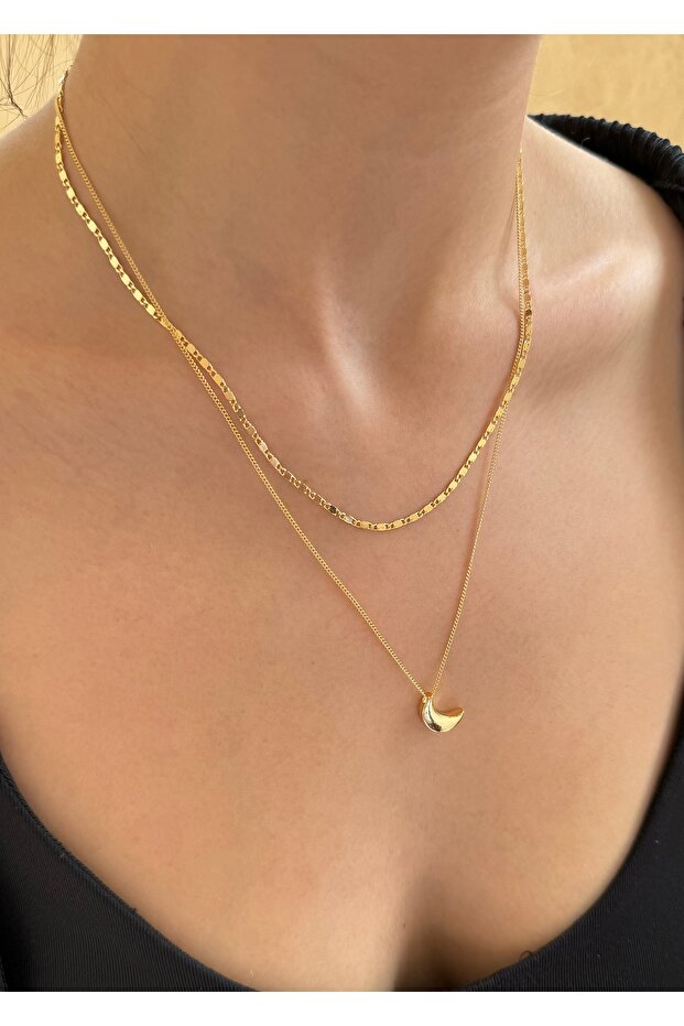 Gold 2-Piece Women's Moon Necklace