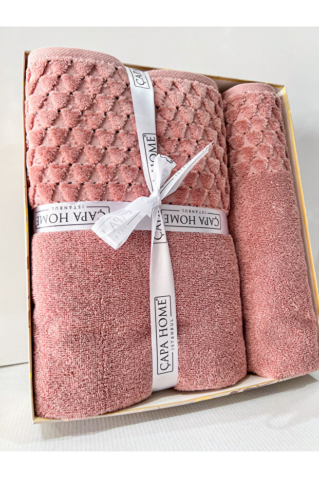 2'li Jakarlı Kutulu Banyo Havlu Hamam Takımı 1 Adet 70x140, 1 Adet 50x90 - 2