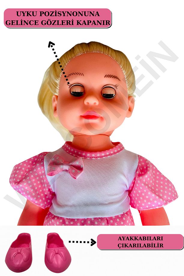 Oyuncak Kutulu Türkçe Konuşan Sarı Saçlı Pembe Elbiseli 41 CM Sare Bebek - 4
