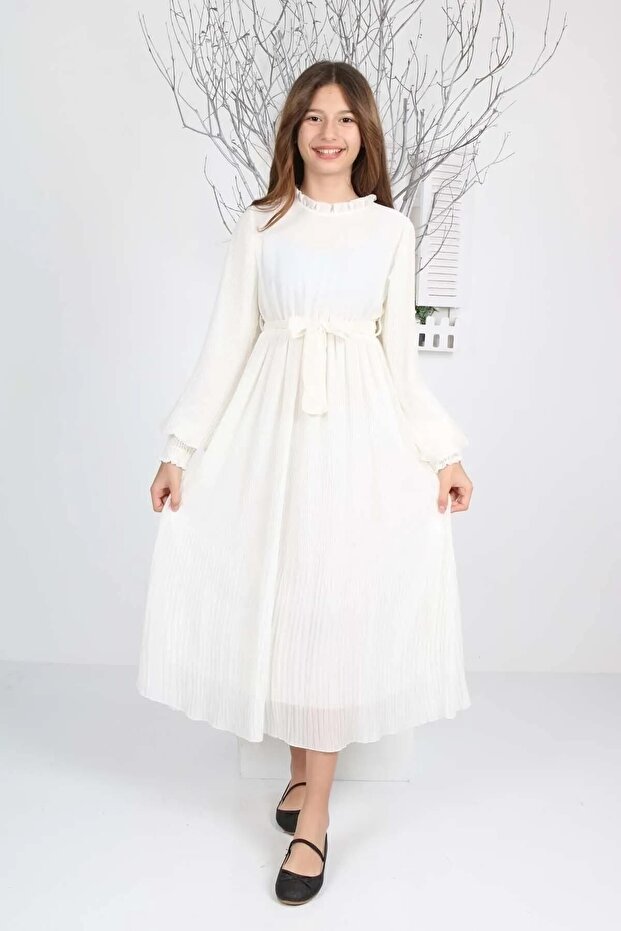Girl's Long Length Pleated Chiffon Dress