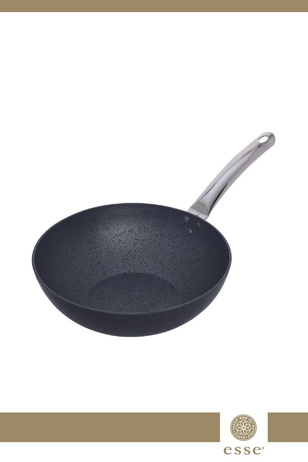 28 Cm Granit Wok Tava Yapışmaz Yüzey Siyah Gri E0020 - 1
