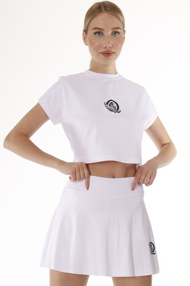 Printed Crew Neck Oversize Sports Crop T-Shirt