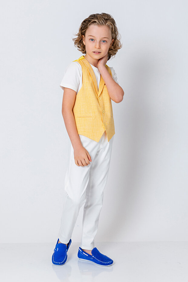 سترة للأولاد بنمط رمادي بثلاثة أزرار - 3