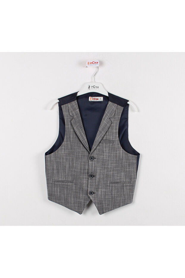 سترة للأولاد بنمط رمادي بثلاثة أزرار - 2