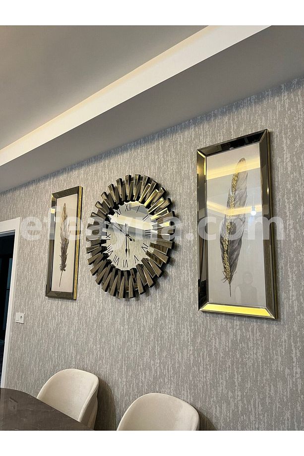 PİYANO- 3'LÜ BRONZ SAAT & TABLO SETİ-BÜYÜK(Duvar saati:83cm,Tabloların herbiri 40x90cm) - 3