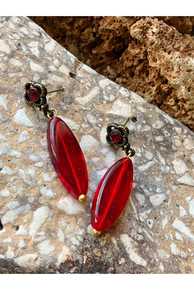 Handmade red, women's dangle earrings