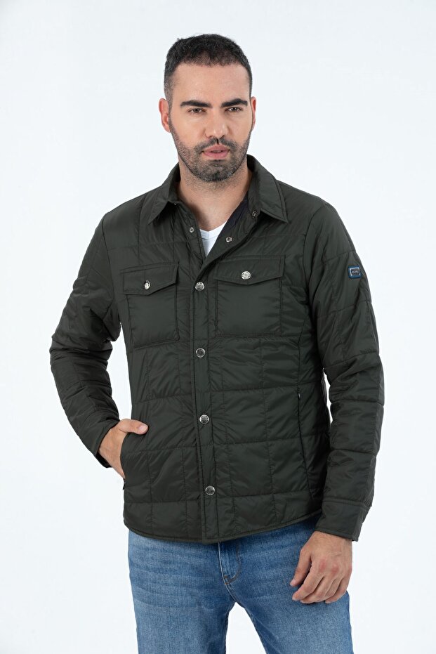 Men's Short Hoodless Padded Classic Quilted Fiber Jacket 9622