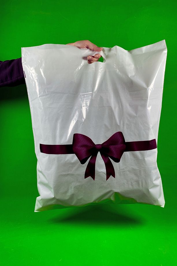 60x70 Cm Mağaza Poşeti - Kurdele Desenli Baskılı El Geçme Mağaza Poşeti 100 Adet - 1