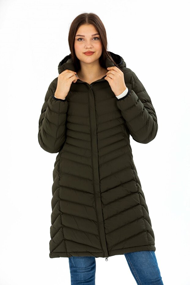Women's Long Removable Hooded Padded Water Repellent Puffer Jacket 8642