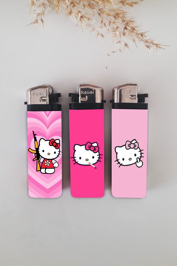 Çakmak 3'lü Hello Kitty Temalı Baskılı Çakmak - 1