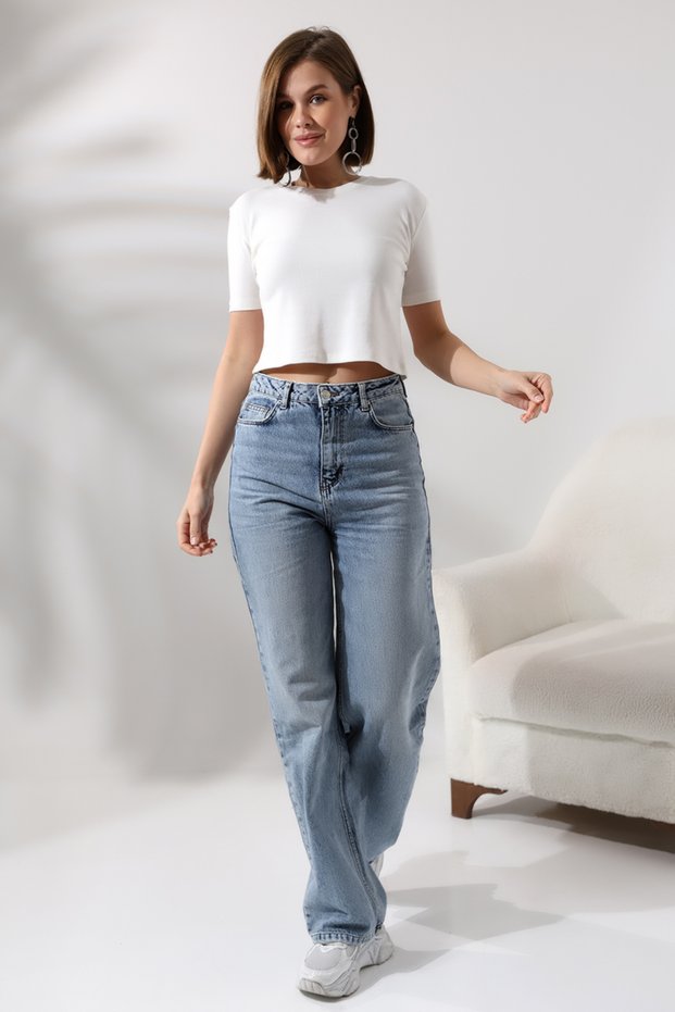 Cotton Compact Jersey Rib Bicycle Collar Crop T-shirt 21560 Ecru