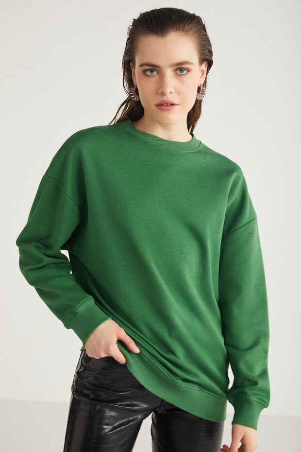 Allys Kadın Bisiklet Yaka Oversize Basic Yeşil Sweatshirt - 3