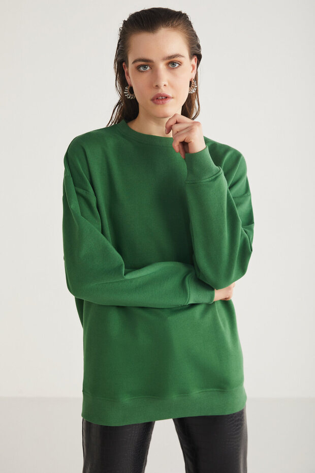Allys Kadın Bisiklet Yaka Oversize Basic Yeşil Sweatshirt - 4