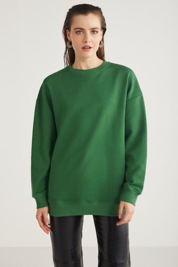 Allys Kadın Bisiklet Yaka Oversize Basic Yeşil Sweatshirt - 1