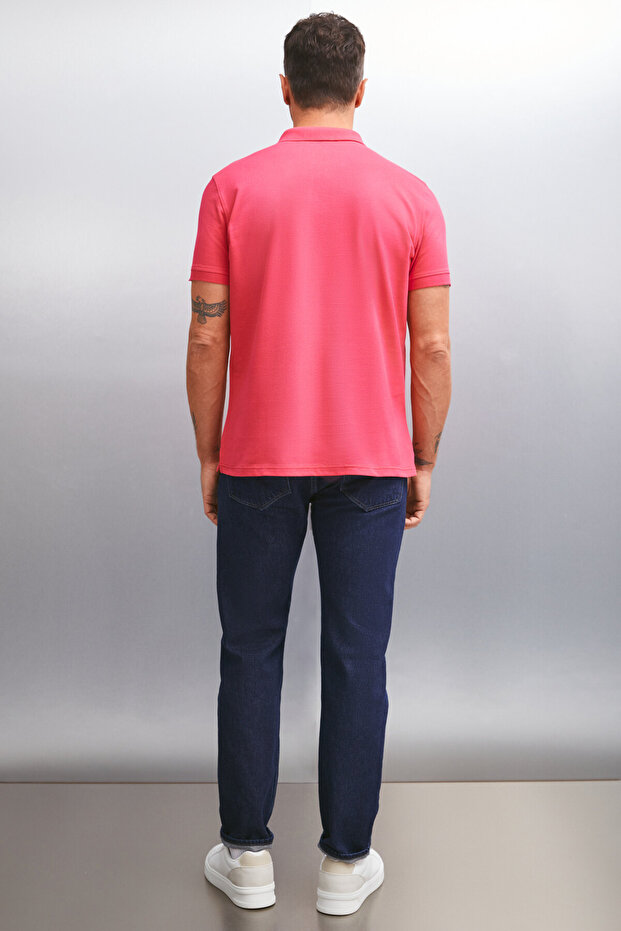MARTEN Férfi 100% pamut rövid ujjú, normál szabású fukszia póló galléros póló - 6