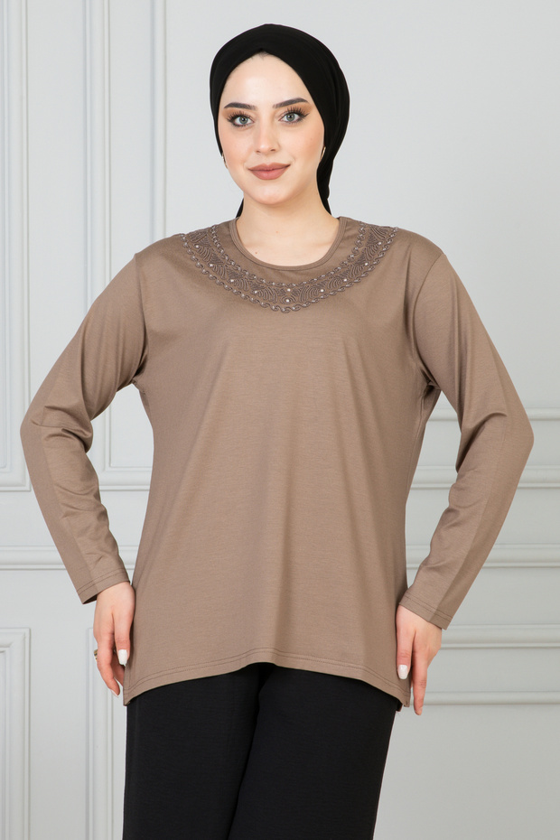 Women's Light Brown Combed Cotton Blouse