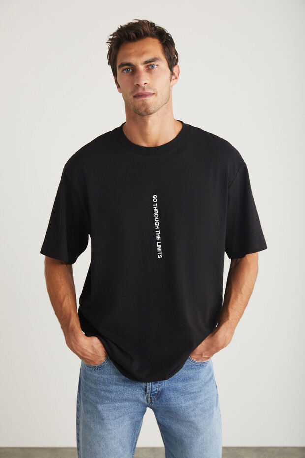 Harald Men's Crew Neck 100% Cotton Black T-shirt with Print Detail