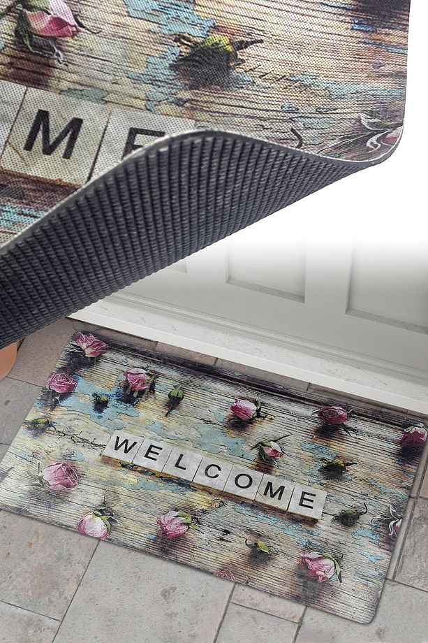 Kapı Önü Paspas Welcome 42,5x70cm Renkli Tırtıklı Taban Ke009 - 1