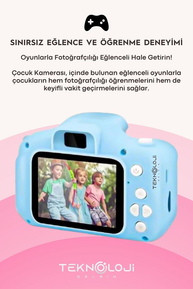 Çocuk Kamerası Dijital Fotoğraf Makinesi Mini 1080p HD Kamera Hafıza Kart Hediyeli - 3