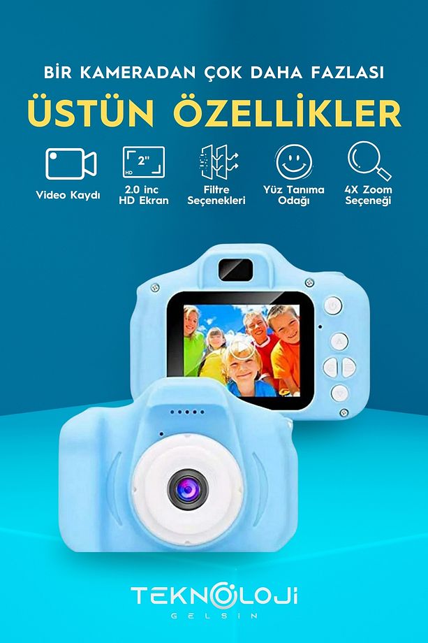 Çocuk Kamerası Dijital Fotoğraf Makinesi Mini 1080p HD Kamera Hafıza Kart Hediyeli - 2