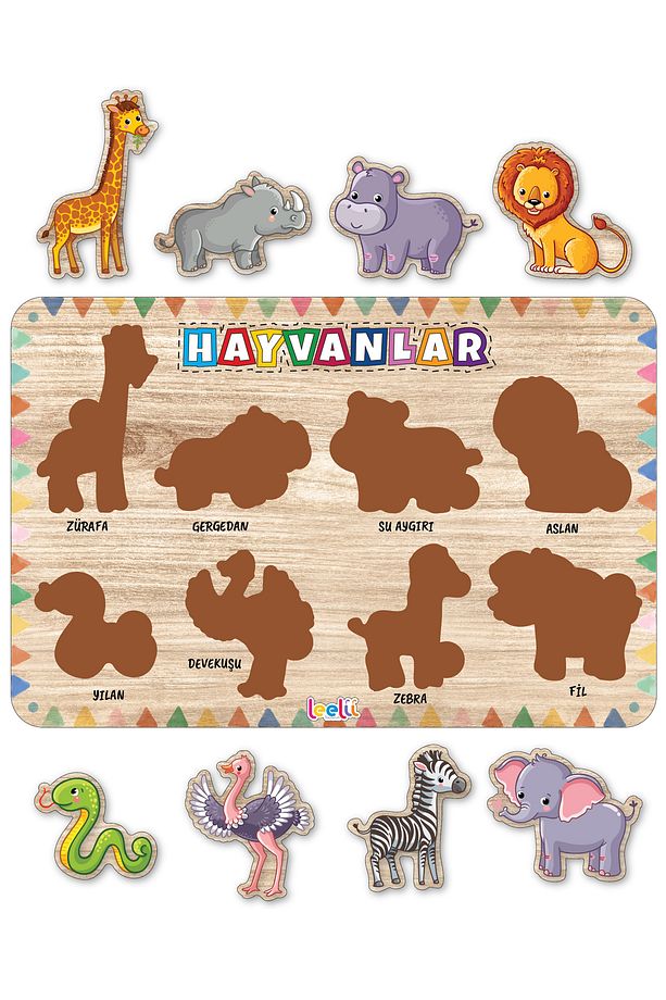 Sevimli Hayvanlar Ahşap Puzzle, Aslan, Fil, Zebra, Zürafa Bul-tak Eğitici Ve Öğretici Yapboz - 4