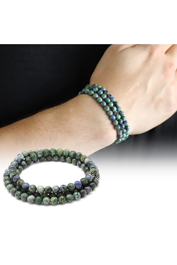 Both Bracelet - Both Necklace - Both Prayer Beads 99 Pieces Azurite Natural Stone Jewelry