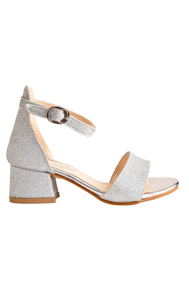 Young Girl's Ankle Strap Heeled Glittery Evening Dress Shoes