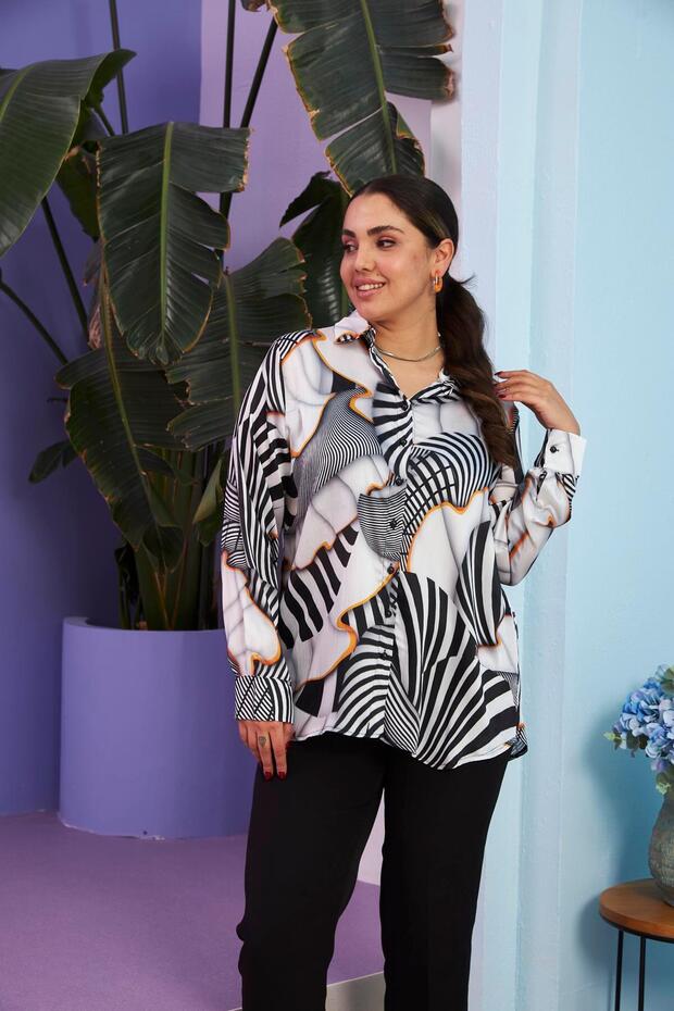 Plus Size Ecru Shirt - Ruffle Pattern - 2
