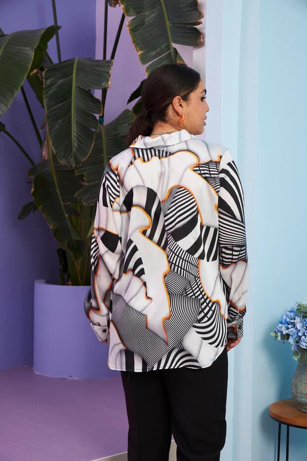 Plus Size Ecru Shirt - Ruffle Pattern - 4