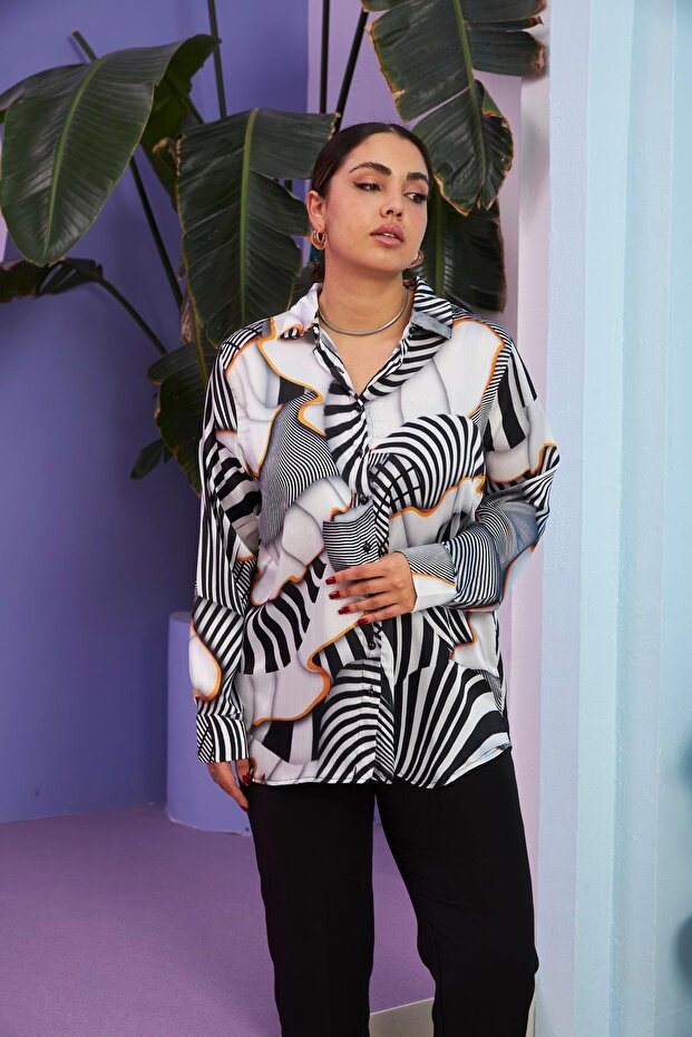 Plus Size Ecru Shirt - Ruffle Pattern - 3
