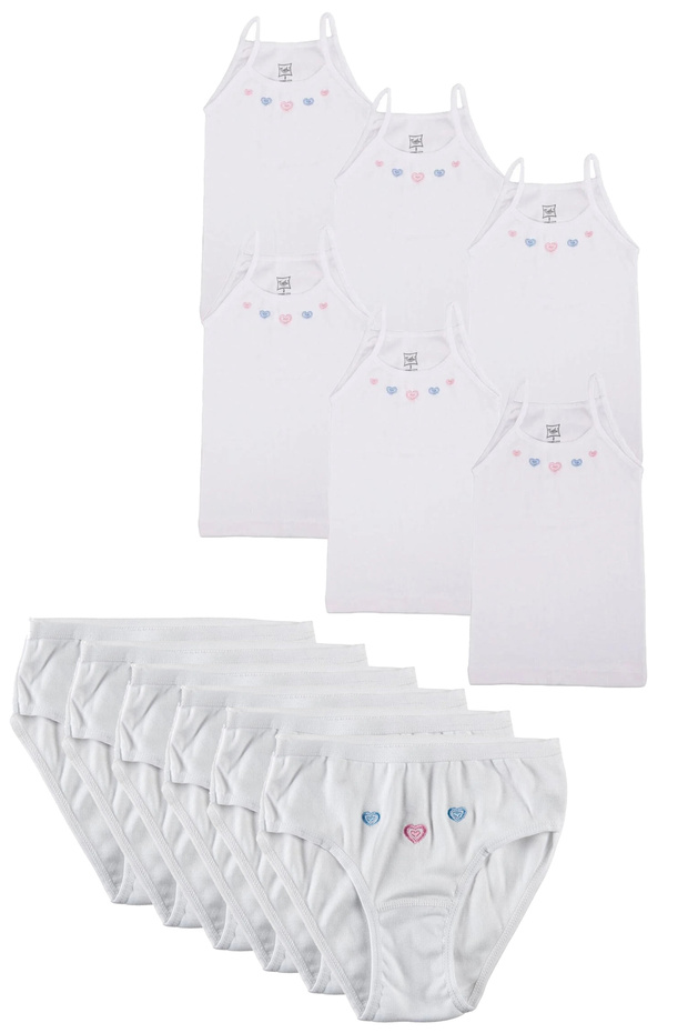 100% Passion Cotton Girl's White Color Cotton Tank Top Panties Set of 6