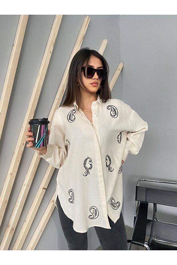 Oversize Embroidered Linen Shirt
