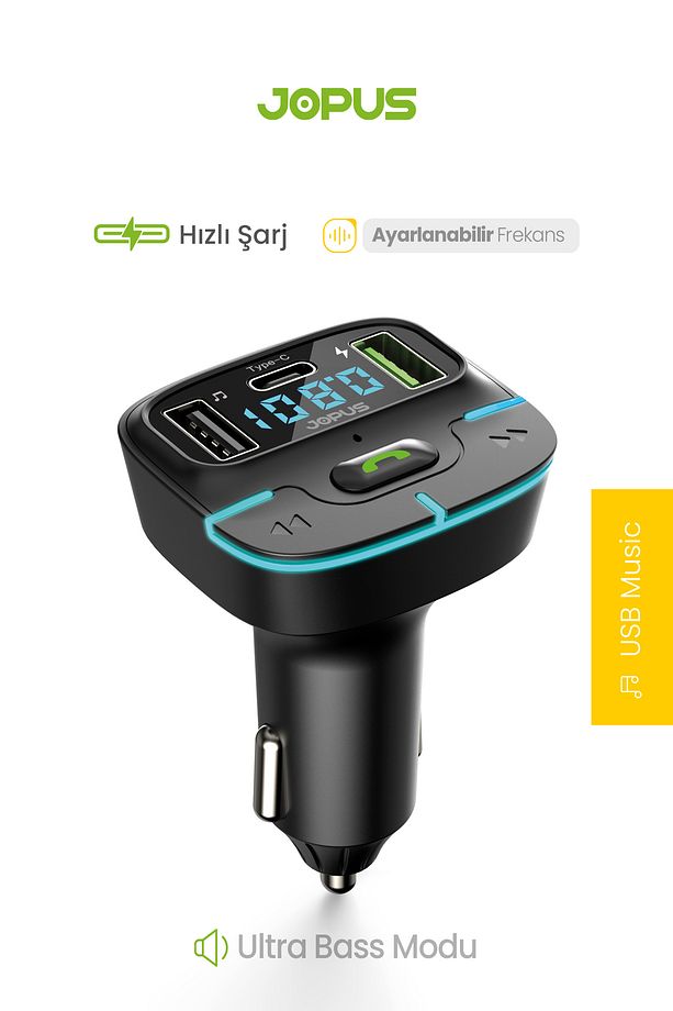 F9 Araç Fm Transmitter 5.3 Bluetooth Araç Kiti Usb Type-C Hızlı Şarj Kart Çakmaklık Girişli - 5