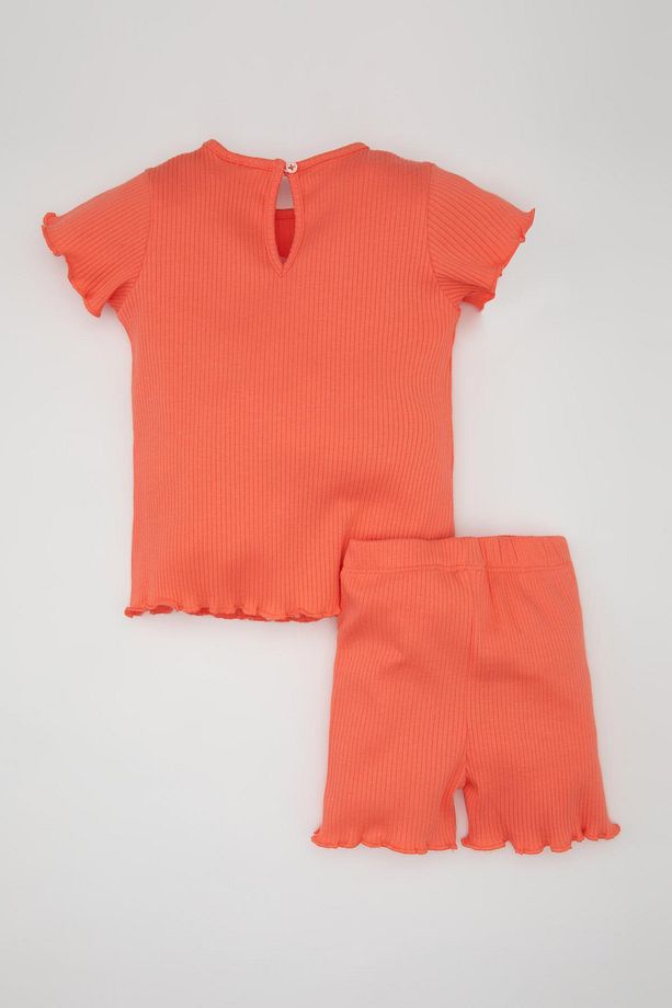 Kız Bebek 2'li Takım Fitilli Kaşkorse Bisiklet Yaka Kısa Kollu Tişört Şort C0021a524sm - 5