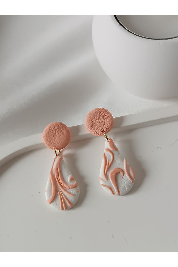 Steel Earring Textured - Salmon Colored Textured Polymer Clay Earrings, Handmade, Custom Design