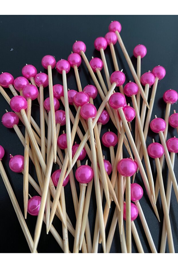 No:50 - 50 Pieces Decorative Beaded Engagement Birthday Cupcake Mevlüt Ornament Toothpick
