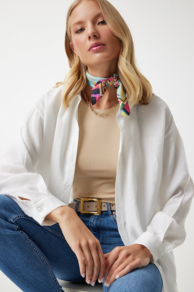 Ecru vászon túlméretes ing - hosszú Ayrobin TO00141 - 7