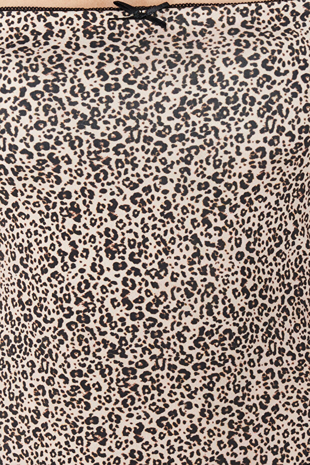 Kahverengi Leopar Baskılı Askılı Crop Süper Esnek Örme Bluz TWOSS24BZ00644 - 4